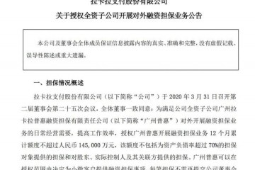 拉卡拉授权全资子公司展开对外融资担保事务12个月累计额度不超14.5亿元